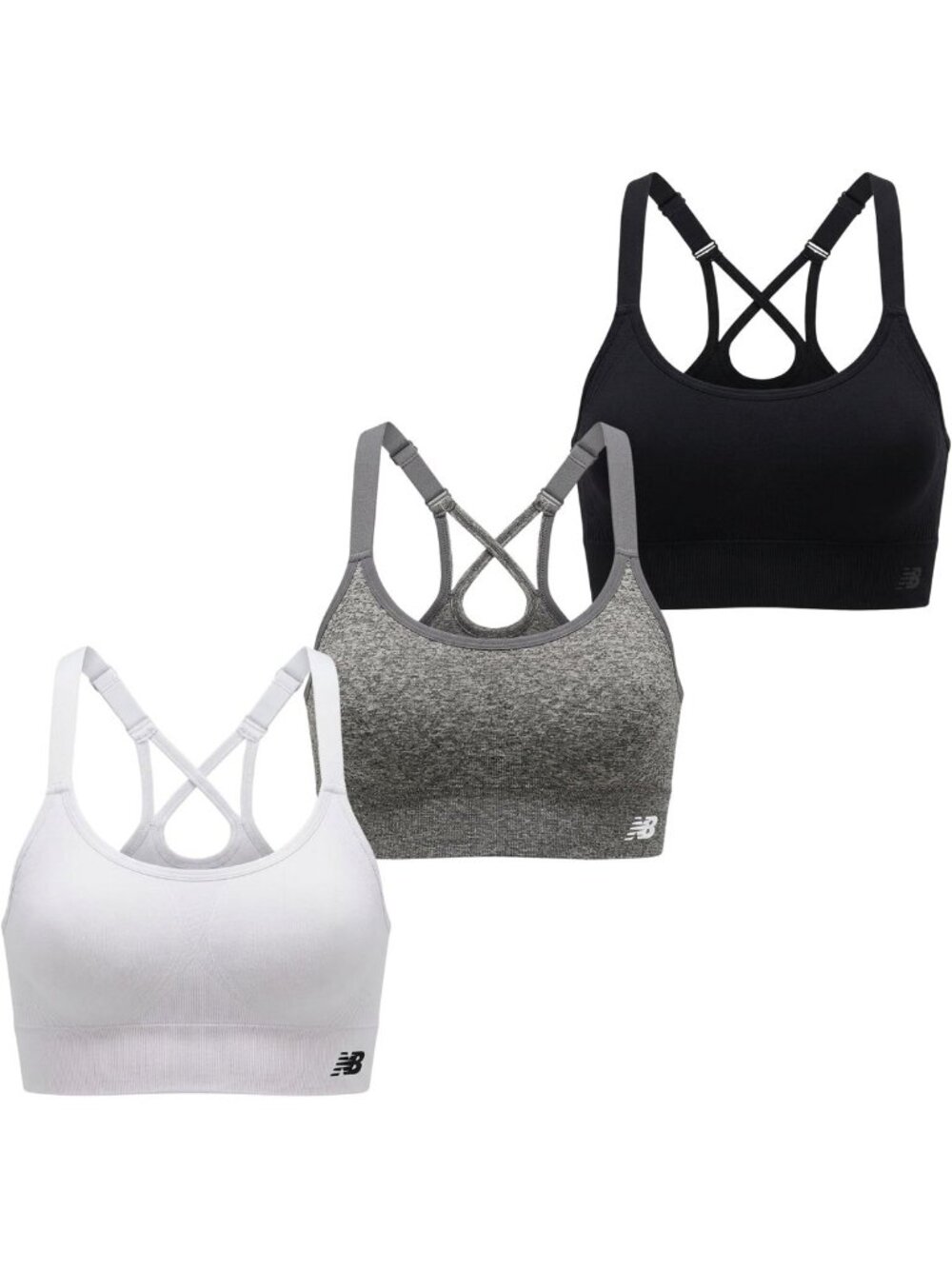 Seamless Strappy Sports Bra 3 Pack - Wirefree Athletic Bralette for Yoga